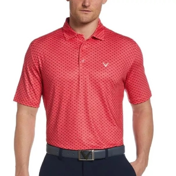 Callaway Opti-Dri Men's Size Large All Over Chevron Print Golf Shirt Polo Pink - Picture 5 of 5